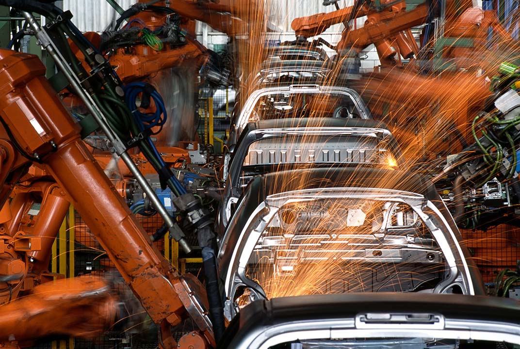 Electric vehicles in a production line 