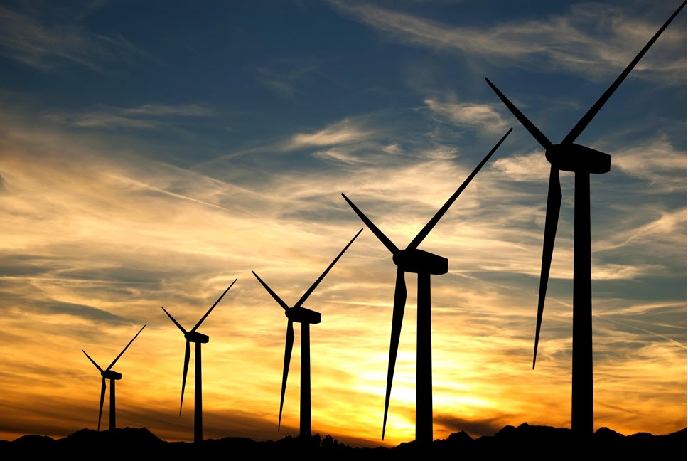 Windmills during twilight